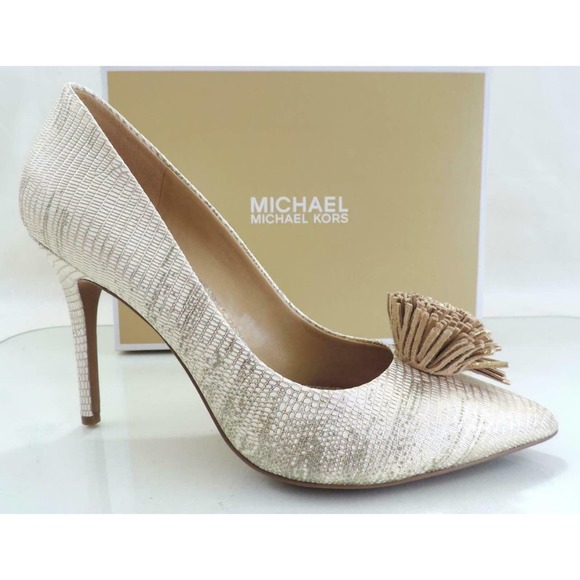 Women's Michael Kors LOLITA PUMP Pointed Toe Heels Leather Pale Gold - Picture 1 of 9